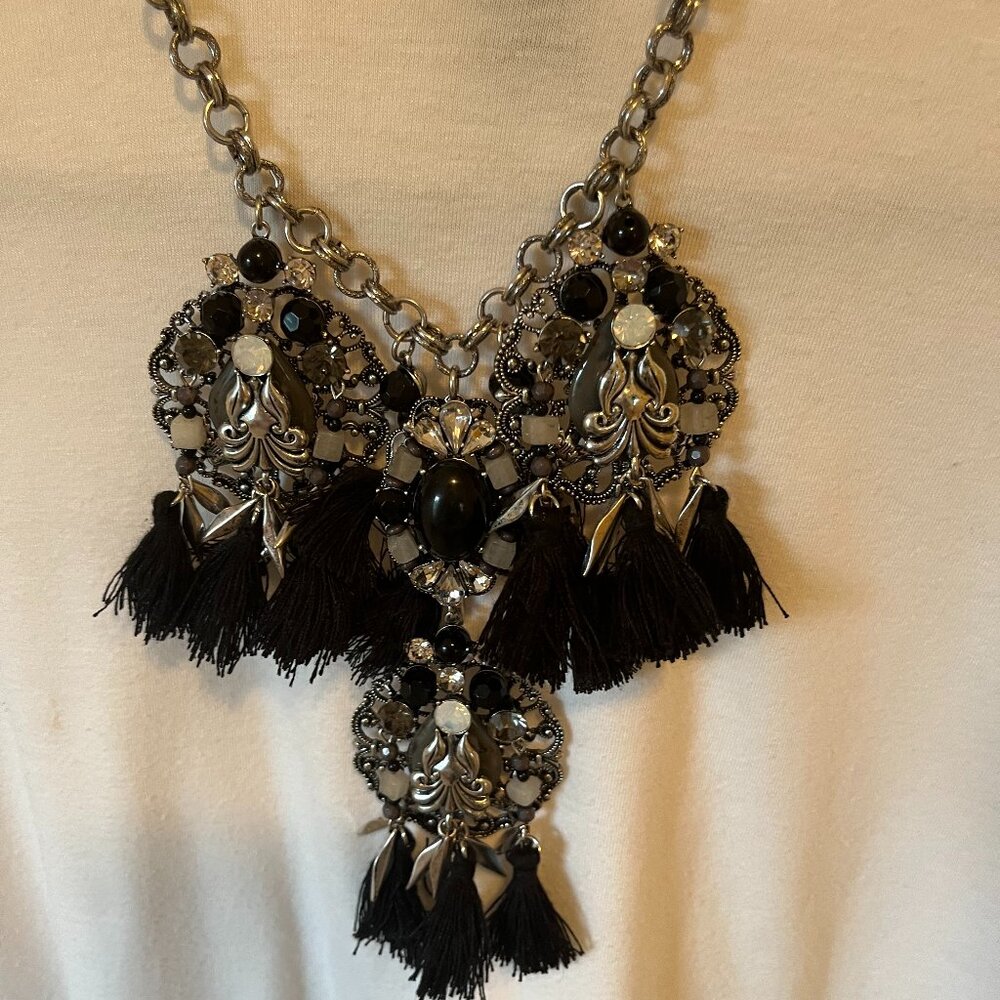 Black Tasseled Vintage Statement Necklace